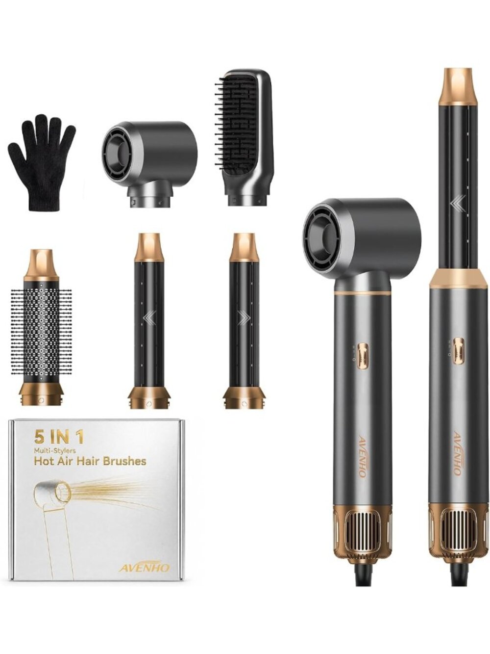 5-in-1 Hot Air Styler & Hair Dryer Brush with Auto-Wrap Curlers for Effortless
